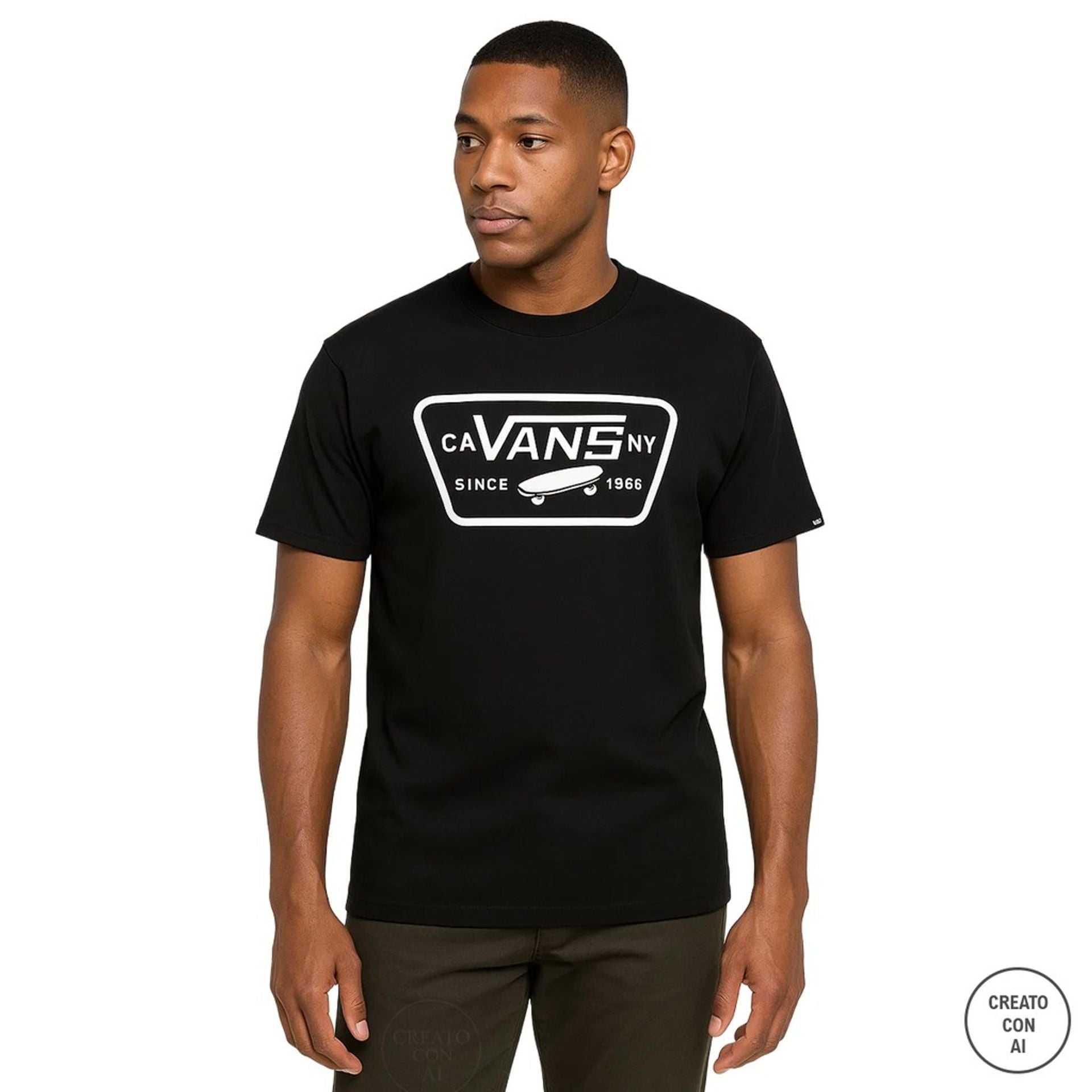 Black Vans male T-shirt with short sleeves and visible logo, 100% cotton